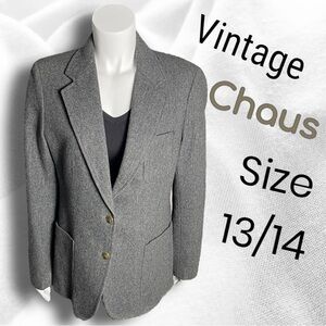 Vintage Chaus Lined 2 Button Boxy Classic Wool Blend Blazer Size 13/14 Gray